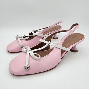 Maeve Baby Pink Sweet Bow Slingback Kitten Heel Pumps Sandals Size 37